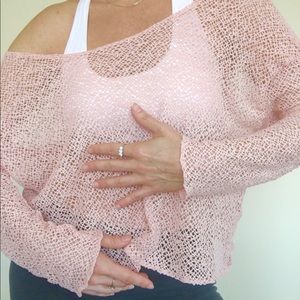 Knit top, nude peach color long sleeve see-through